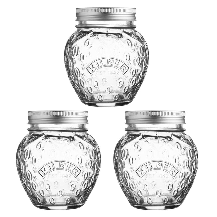 Set of 3 Kilner Fruit Glass Round 0.4 Litre Preserve Jars with Screw Top Lids