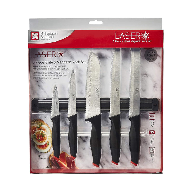 Richardson Sheffield Laser 5 Piece Kitchen Knife Set with Magnetic Rack