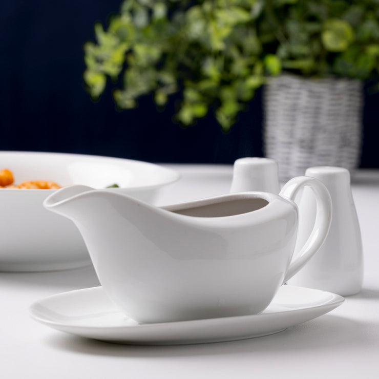 Price & Kensington Simplicity White Porcelain Gravy Boat & Saucer