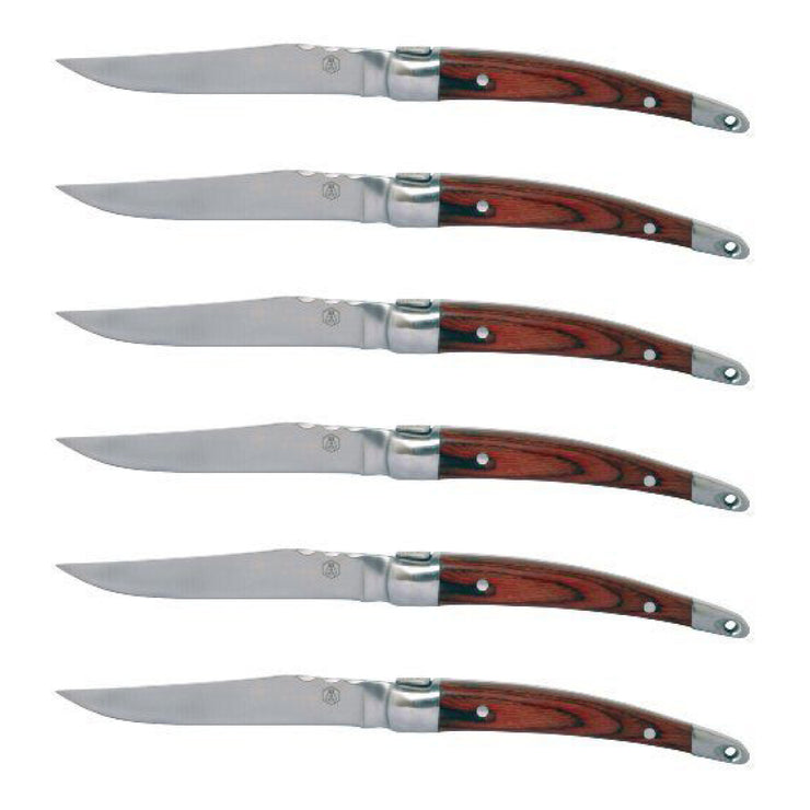 Laguiole Domaine Set of 6 Steak Knives Rosewood Handles Bamboo Case
