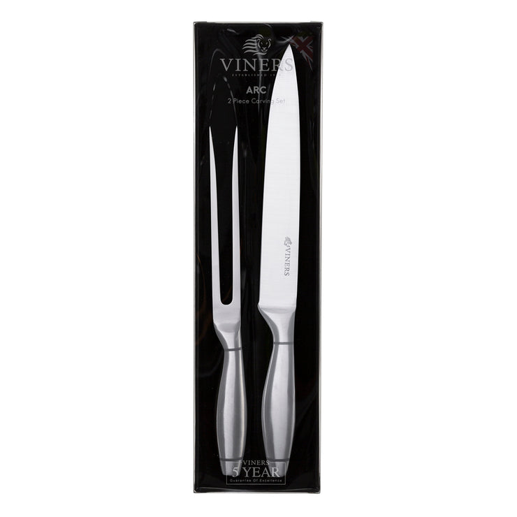 Viners Arc 2 Piece Brushed Stainless Steel Carving Knife & Fork Set