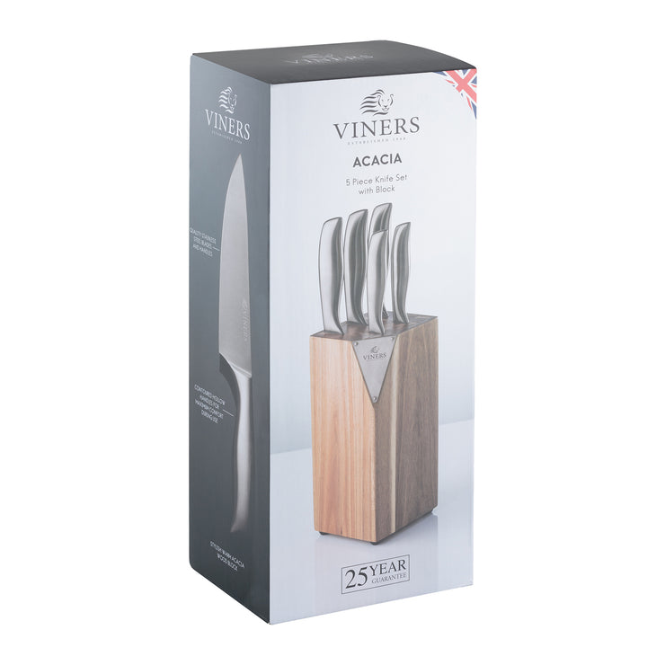Viners Acacia Modern 5 Piece Kitchen Knife Block Set