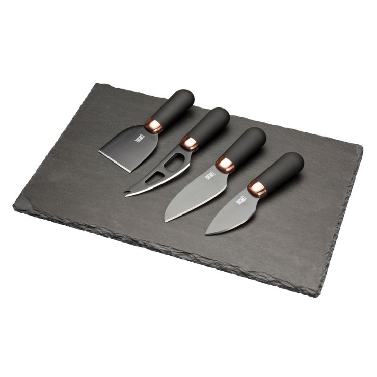 Taylors Eye Witness Brooklyn Copper 4 Piece Cheese Knife Set with Slate Cheese Board