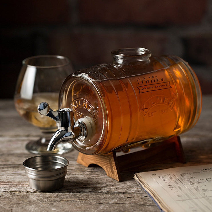 Kilner 1 Litre Glass Barrel Spirit Dispenser for  Brandy, Whisky Cognac & Rum