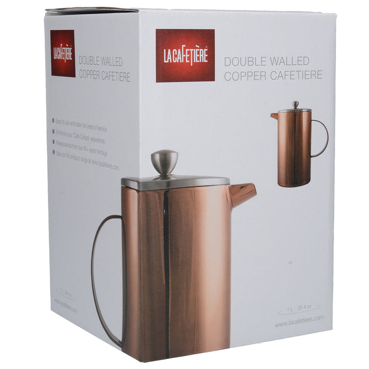 La Cafetiere Double Walled 8 Cup Premium Stainless Steel Copper Cafetiere