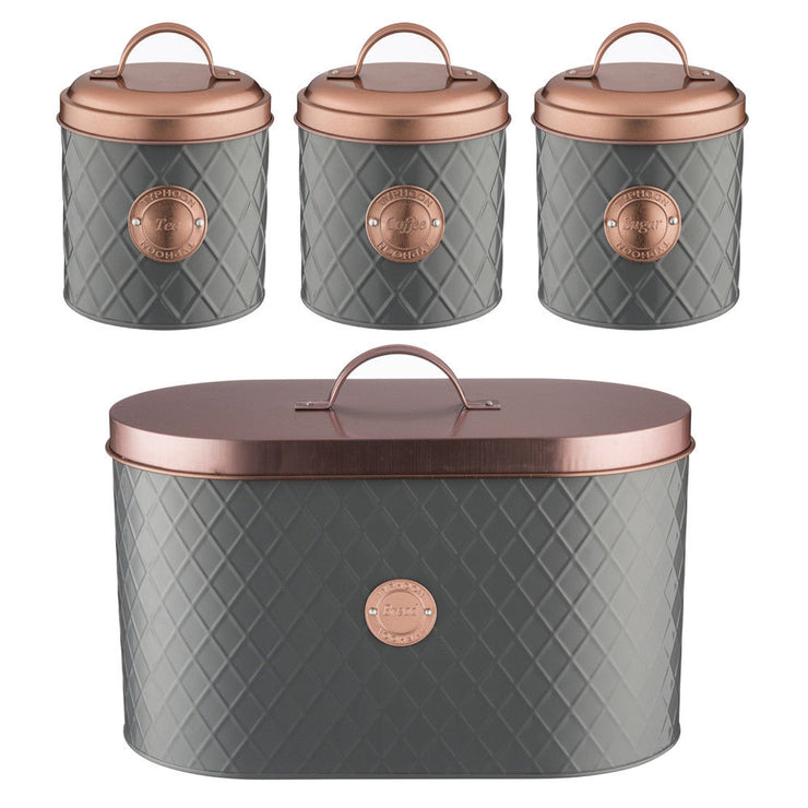 Typhoon Henrik Copper Lid Tea Coffee Sugar Bread Bin Kitchen Storage Set