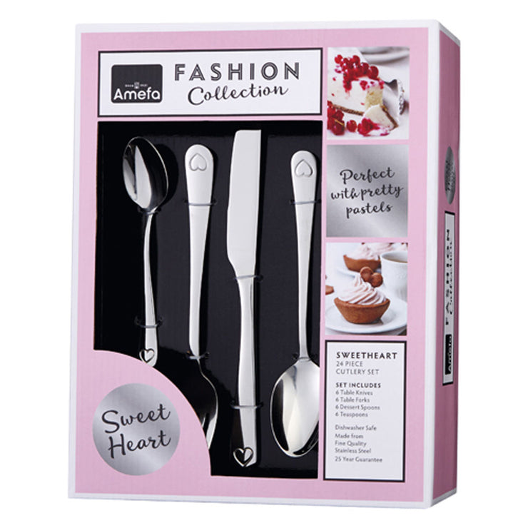 Amefa Fashion Collection 24 Piece Sweet Heart Embossed Cutlery Set