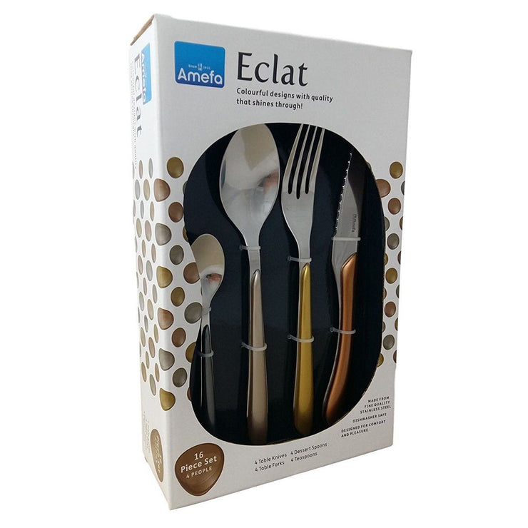 Amefa Eclat Metallic Metals 16 Piece Cutlery Set in Gold Copper Silver