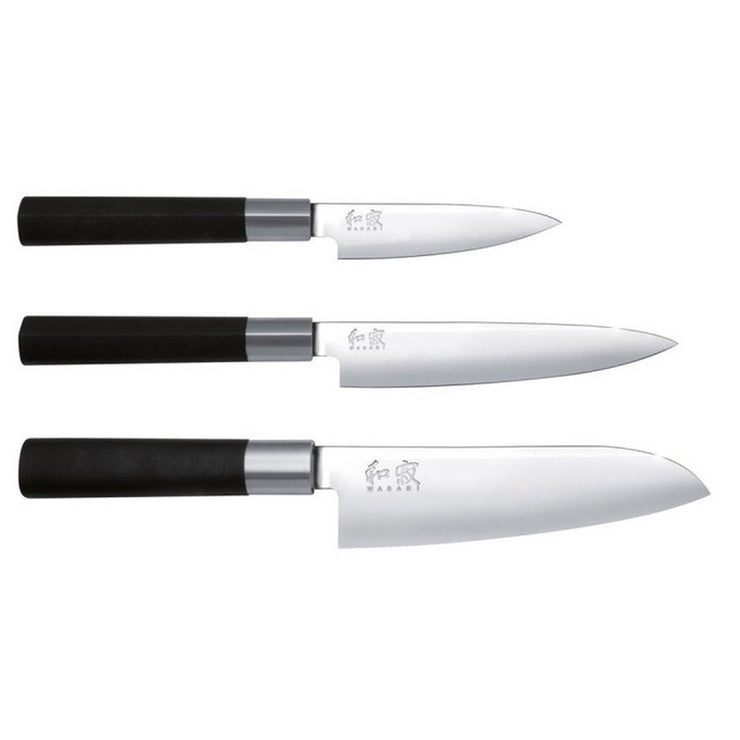 Kai Wasabi Black Stainless Steel 3 Piece Kitchen Knife Set