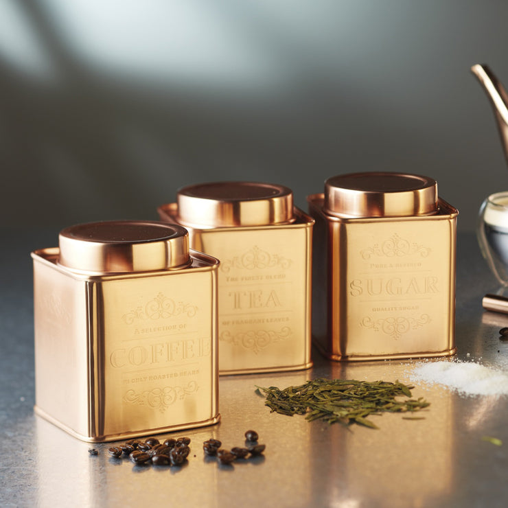 Kitchencraft Le'Xpress Copper Finish Tea Coffee Sugar Storage Tin Set
