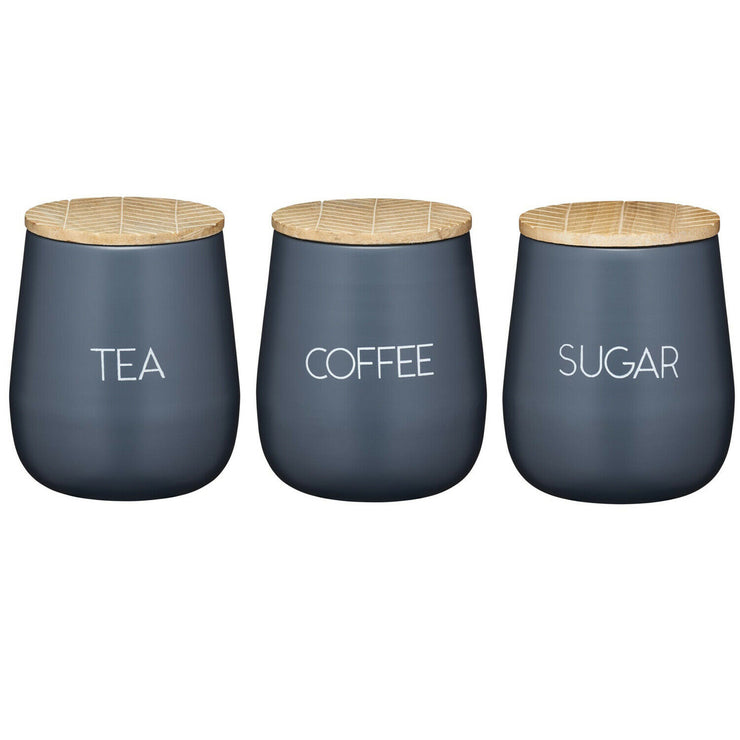 KitchenCraft Serenity Grey Steel Tea Coffee Sugar Bread Bin Canister Set