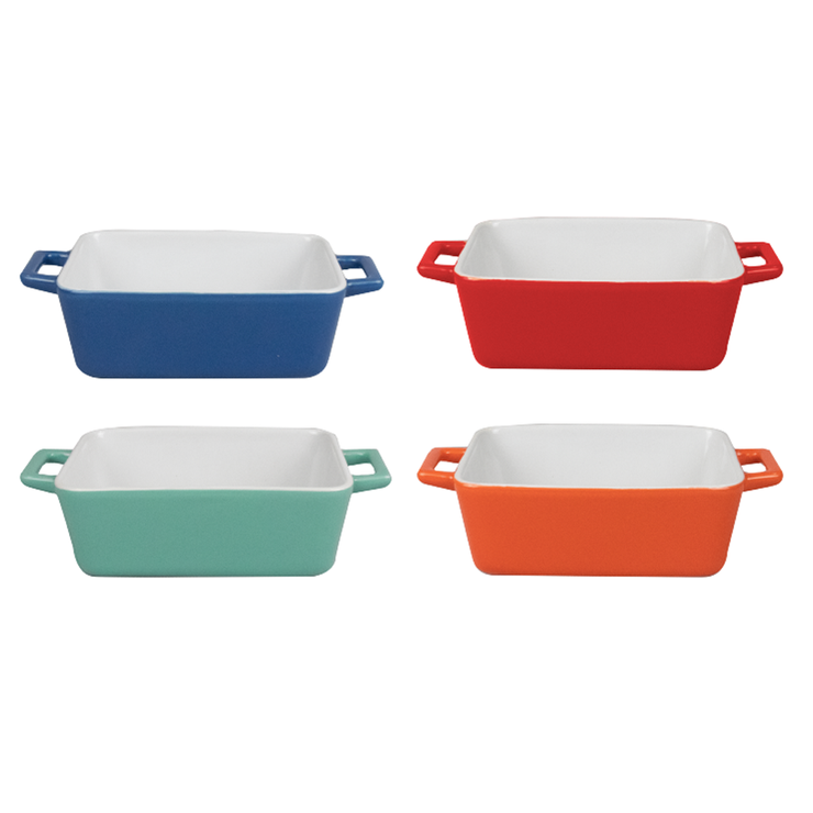 Set of 4 Individual Oven to Table Rectangular Handled Serving Dishes 4 Colours